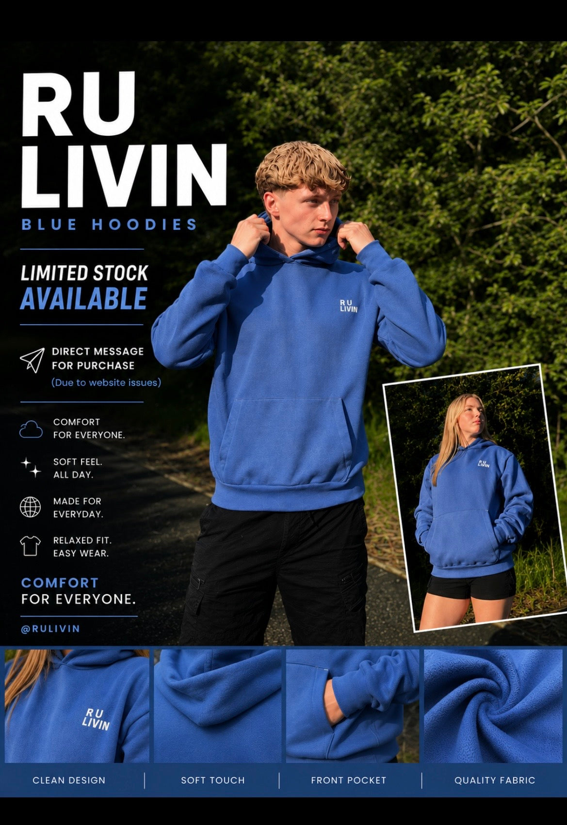 Blue Unisex R U LIVIN Hoodies