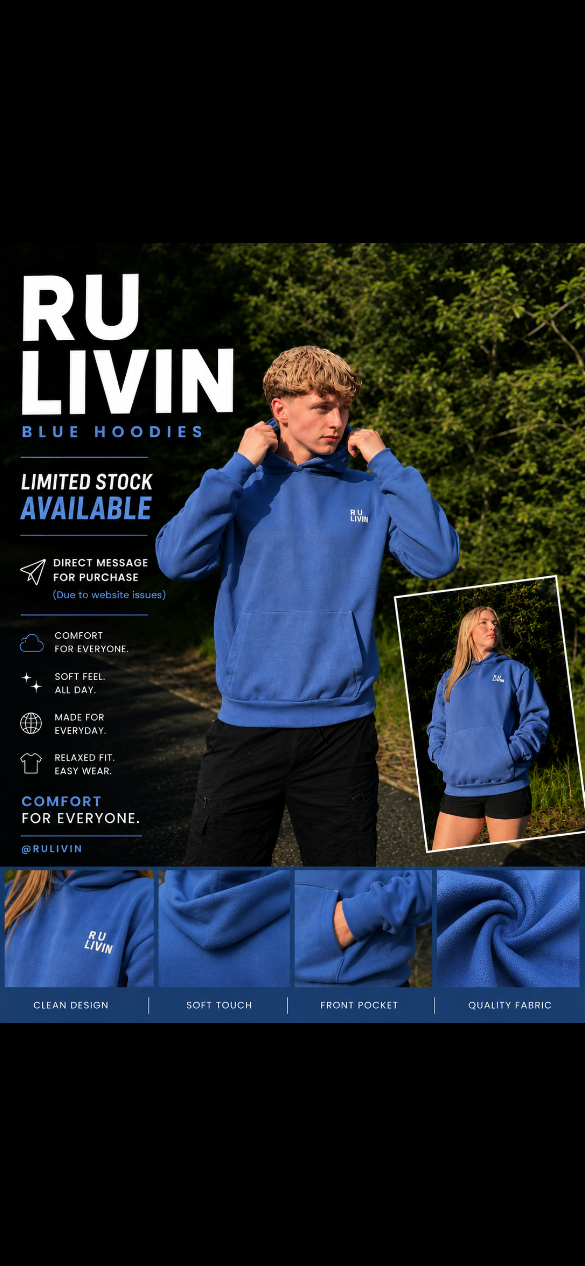 Blue Unisex R U LIVIN Hoodies