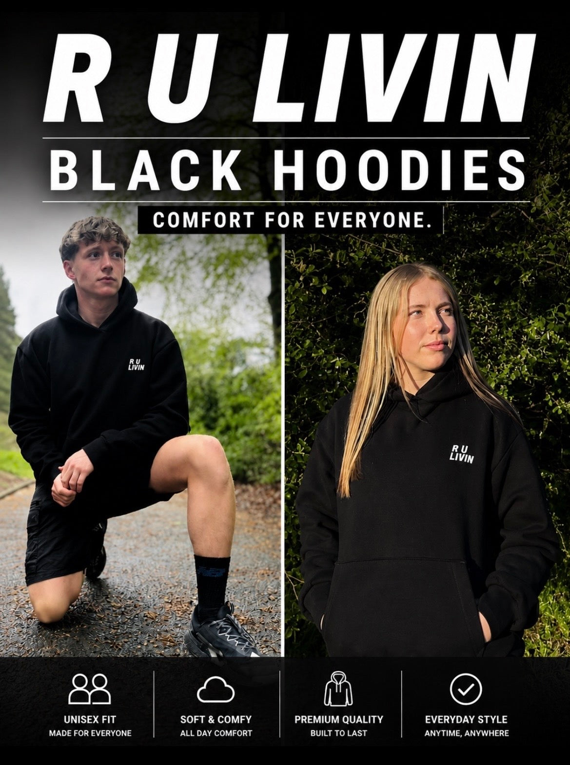 Black Unisex R U LIVIN Hoodie